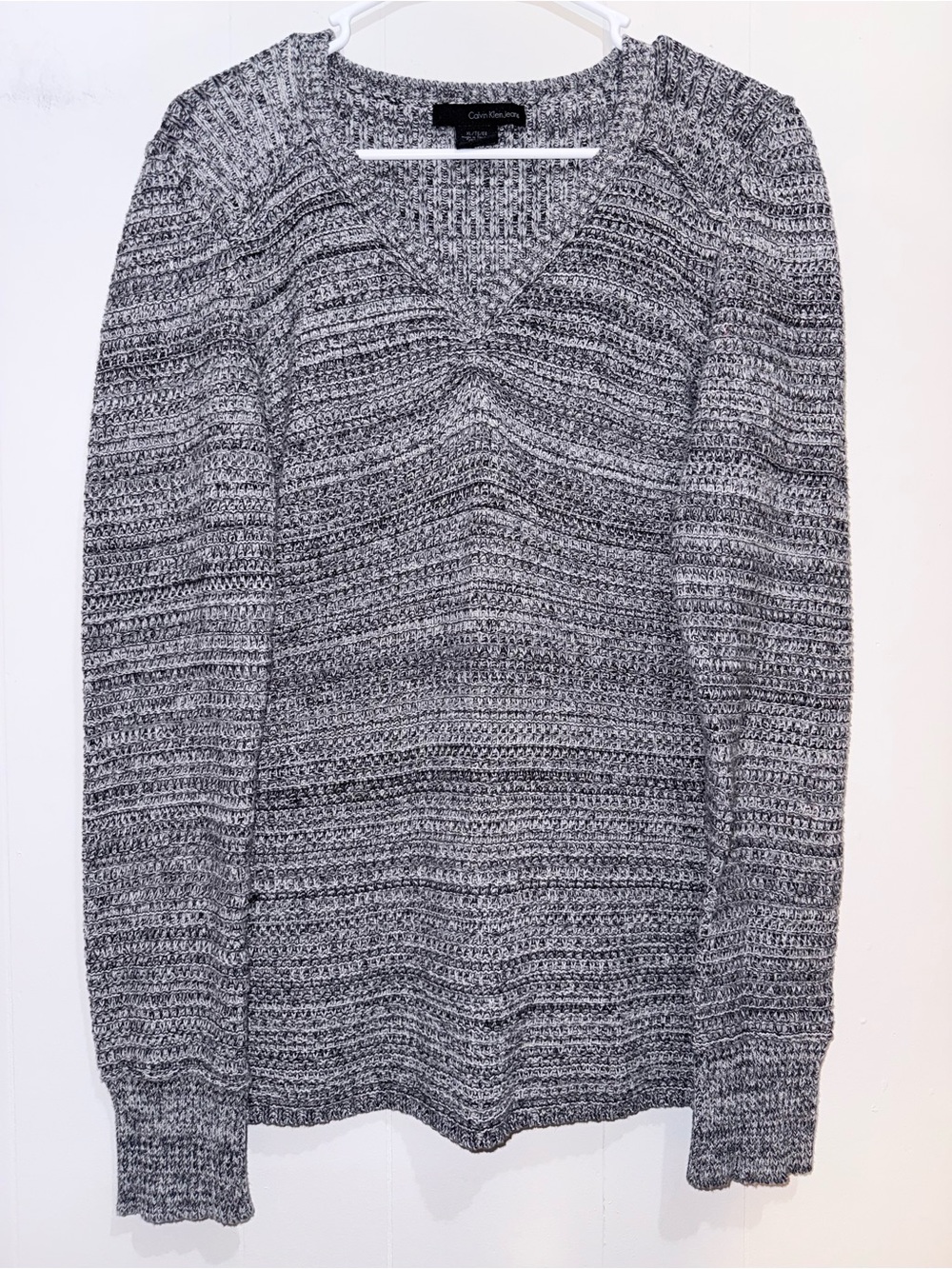 Calvin Klein Jeans Gray Marled V-Neck Knit Sweater XL EUC